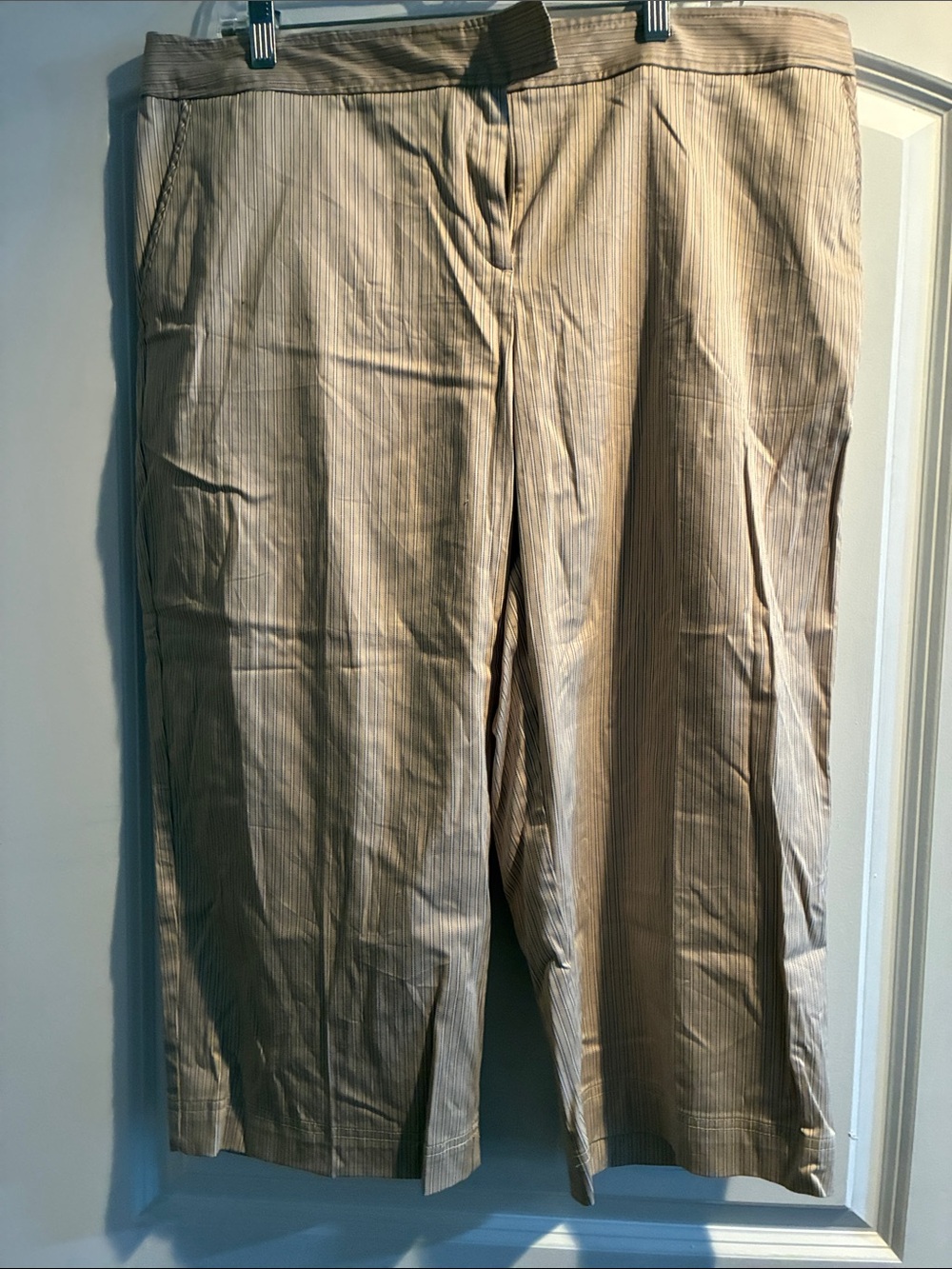 Women's Light Tan Pinstripe Wide-Leg Pants